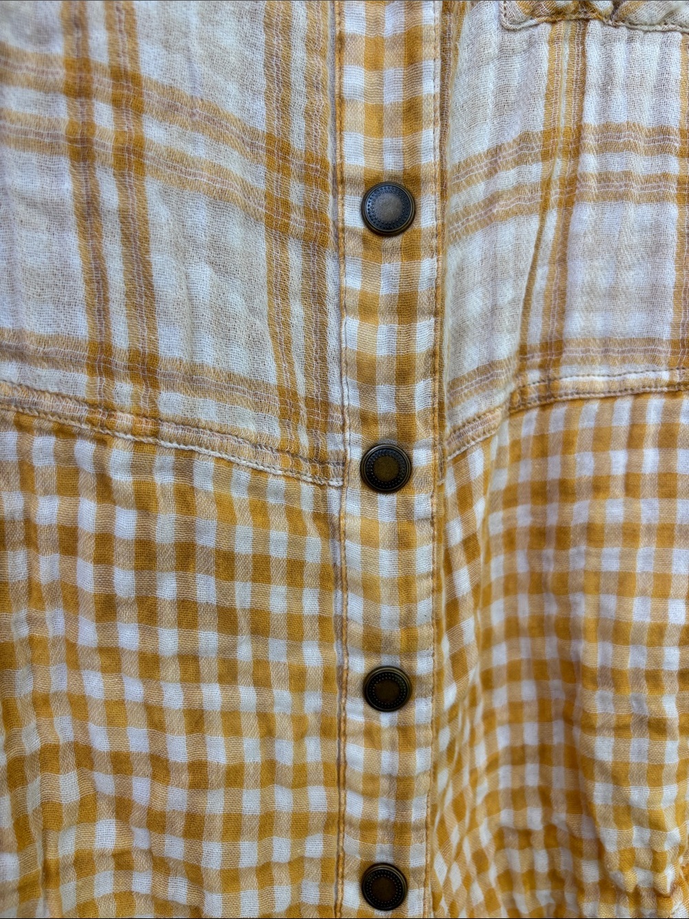Free People Lyndsy Buttondown Shirt Plaid Mixed Gingham Cotton Yellow Medium - Picture 6 of 7